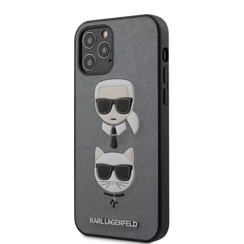 Telefontok iPhone 12 - Karl Lagerfeld Saffiano Head Kemény Tok - Ezüst