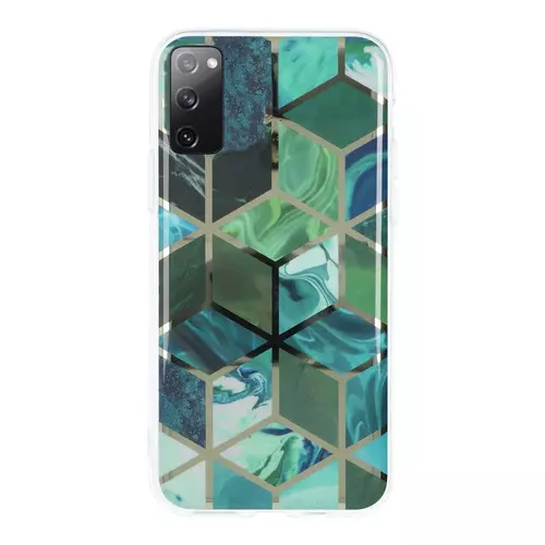 Telefontok Samsung Galaxy S20 FE - COSMO Marble d8 - Zöld mintás műanyag hátlap tok, szilikon kerettel
