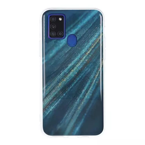 Telefontok Samsung Galaxy A21s - COSMO Marble d10 - Kék mintás műanyag hátlap tok, szilikon kerettel