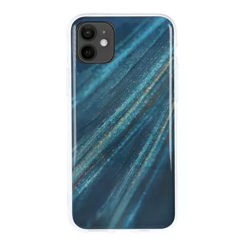 Telefontok iPhone 12 - COSMO Marble d10 - Kék mintás műanyag hátlap tok, szilikon kerettel