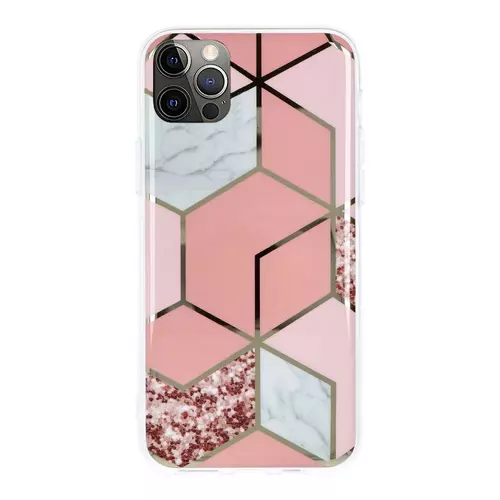 Telefontok iPhone 12 Pro - COSMO Marble d2 - Pink mintás műanyag hátlap tok, szilikon kerettel
