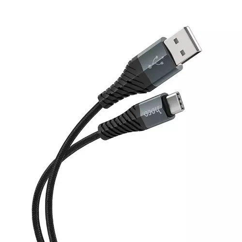 Kábel: HOCO X38 - fekete szövet USB / TYPE-C (USB-C) gyorstöltő 1m kábel, 3A