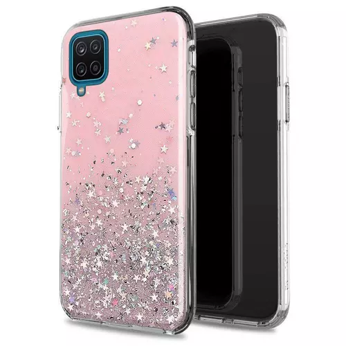Telefontok Samsung Galaxy A12 - Pink átlátszó csillámos szilikon hátlaptok