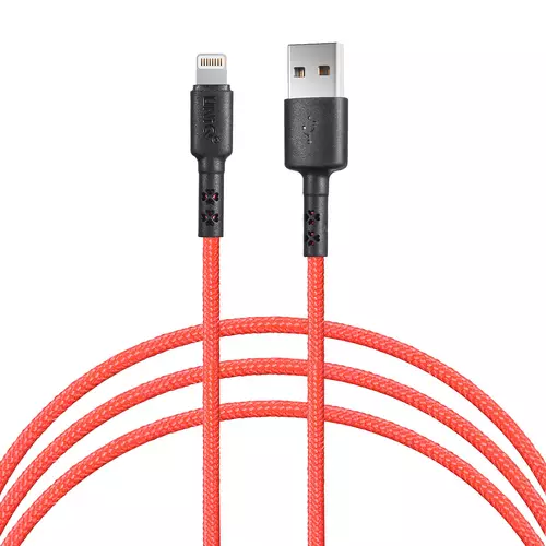 Kábel: UNIQ - piros szövet lightning / USB gyorstöltő 1m kábel, 2,1A