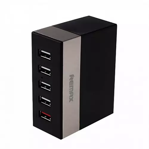 Töltő: Remax 5 USB portos fekete asztali töltő adapter 6A