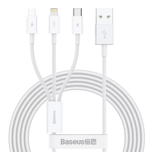 Baseus CAMLTYS-02 Superior 3v1 kábel - (USB - lightning / Type-C / MicroUSB) fehér töltőkábel 2A, 1,5 m