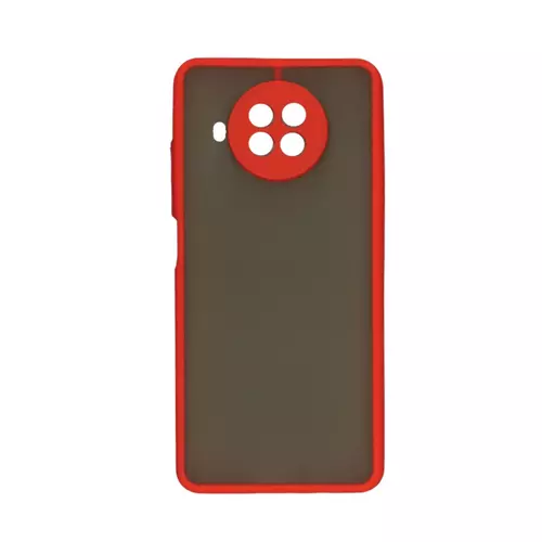 Telefontok Xiaomi Mi 10T Lite 5G - áttetsző fekete műanyag hátlaptok, piros matt szilikon kerettel
