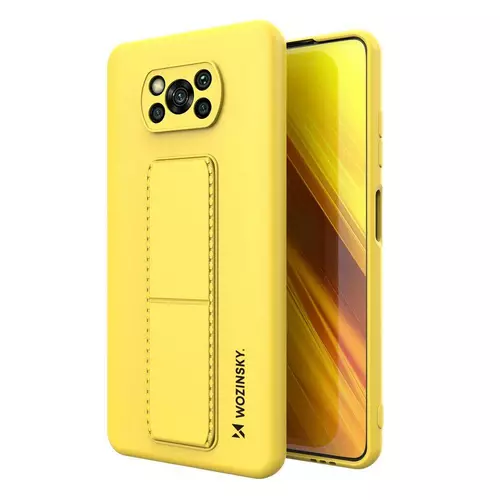 Telefontok Xiaomi Poco X3 NFC / Poco X3 Pro - Wozinsky Kickstand sárga kitámasztható szilikon hátlap tok