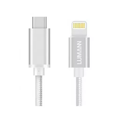 Kábel: Lumann - Type-C (USB-C) / Lightning ezüst szövet adatkábel 2m