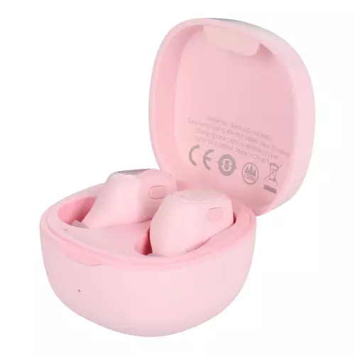 Headsett: Baseus Encok WM01 - pink vezeték nélküli stereo headset, töltőtokkal