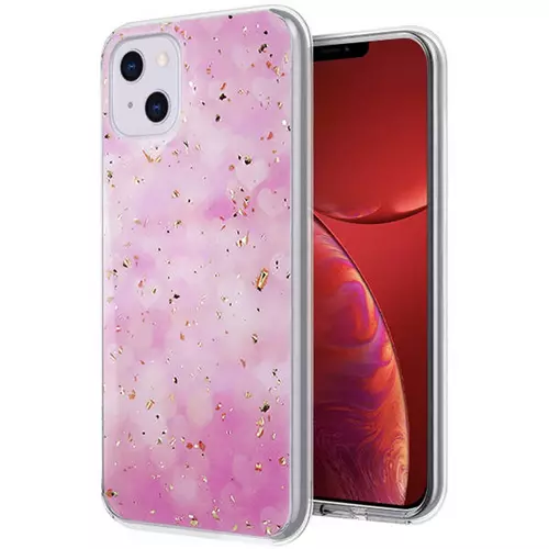 Telefontok iPhone 13 mini - Gold Glam pink - mintás műanyag hátlap tok, szilikon kerettel