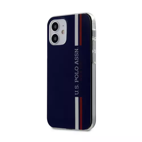 Telefontok iPhone 12 mini - U.S. Polo Assn. Tricolor - műanyag mintás hátlap tok, szilikon kerettel - kék