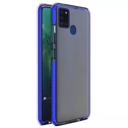 Telefontok Samsung Galaxy A21s - Spring átlátszó tok, kék kerettel