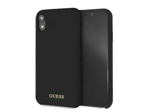 Telefontok iPhone XR - Guess Szilikon tok Arany Logo - fekete