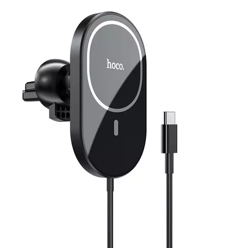 Telefontartó: HOCO CA90 - MagSafe töltős, szellőzőrácsra rögzíthető fekete telefontartó + fekete Type-C (USB-C) töltő vezeték