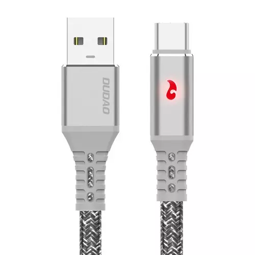 Kábel: Dudao L7X - USB / Type-C (USB-C) fekete szövet kábel, 1m, 3A, LED világítással