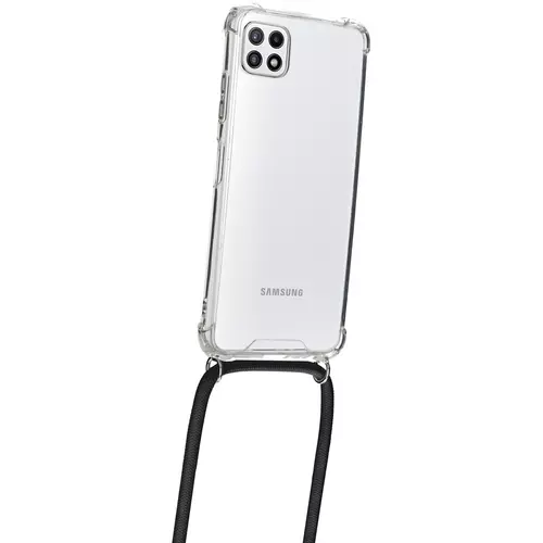 Telefontok Samsung Galaxy A22 5G - Nyakba akasztós átlátszó, műanyag ütésálló tok