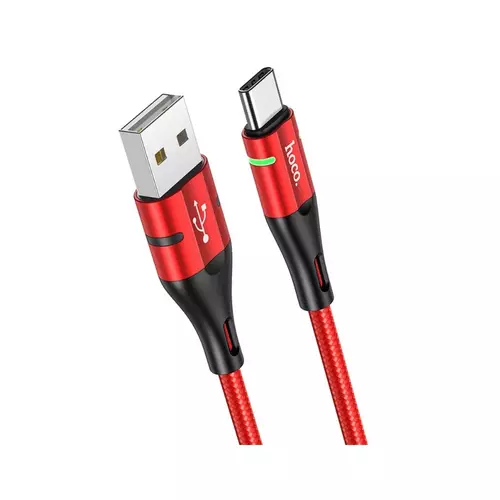 HOCO U93 - USB / Type-C (USB-C) piros szövet kábel, 3A, LED -es 1,2m