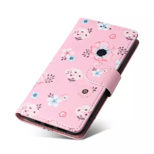 Telefontok Samsung Galaxy A53 5G - pink virágmintás ráhajtófüles mágneses szilikon keretes könyvtok