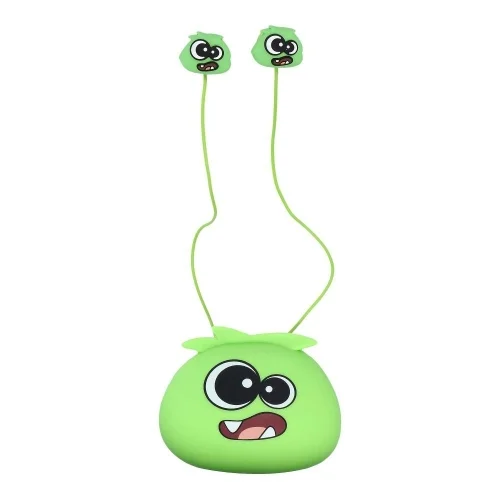 Headset: Jillie Monster - zöld audio jack csatlakozós stereo headset, mikrofonnal + szilikon tartóval