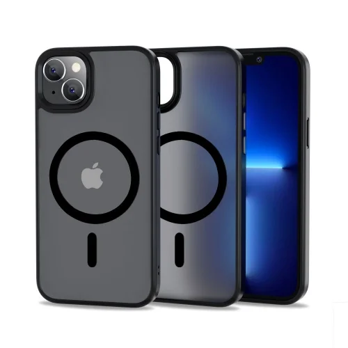 Telefontok iPhone 14 Plus - Tech-Protect Magmat MagSafe kompatibilis áttetsző műanyag hátlap tok, fekete szilikon kerettel