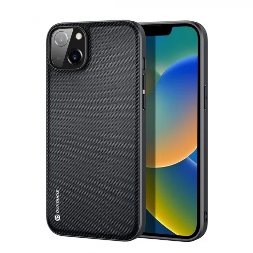iPhone 14 Plus Telefontok - Dux Ducis Fino fekete műanyag tok, szilikon kerettel