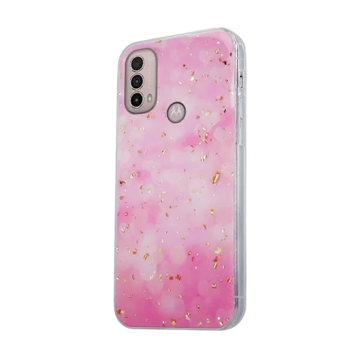 Telefontok Motorola Moto E40 - Gold Glam pink - mintás műanyag hátlap tok, szilikon kerettel
