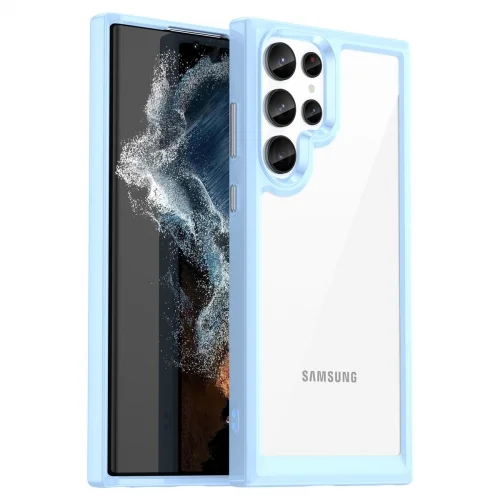 Telefontok Samsung Galaxy S23 Ultra - átlátszó hátlap tok, kék szilikon kerettel