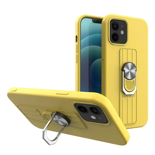 iPhone 12 mini Telefontok- sárga gyűrűs, kitámasztható szilikon hátlap tok