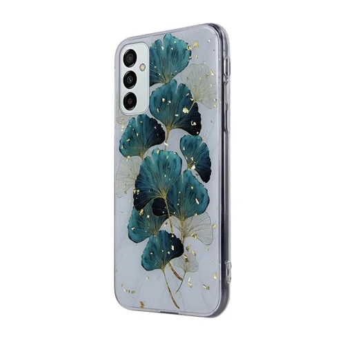 Samsung Galaxy M23 5G Telefontok - Gold Glam levelek - mintás műanyag hátlap tok, szilikon kerettel