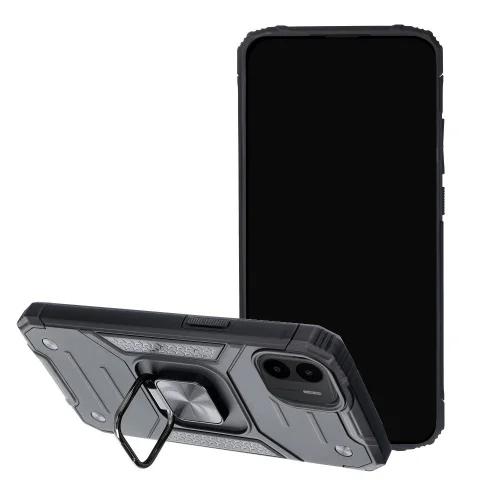 Xiaomi Redmi A1 Telefontok - Nitro Ring Armor - fekete gyűrűs, kitámasztható, ütésálló műanyag hátlaptok
