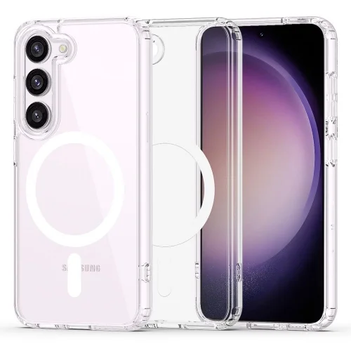 Samsung Galaxy S23 Telefontok - Tech-Protect Flexair Hybrid - MagSafe kompatibilis átlátszó műanyag hátlap tok, szilikon kerettel