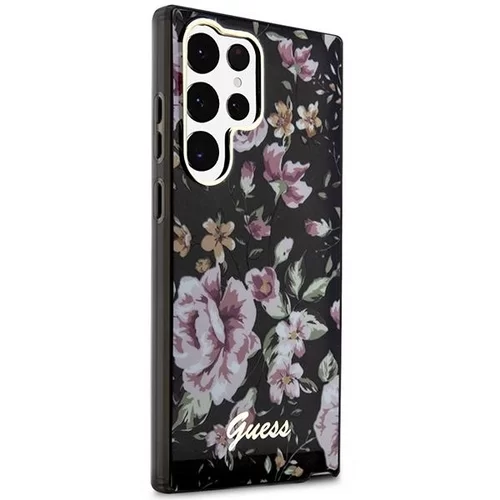 Telefontok Samsung Galaxy S23 Ultra - Guess Flower Collection hátlap tok - virágmintás/fekete