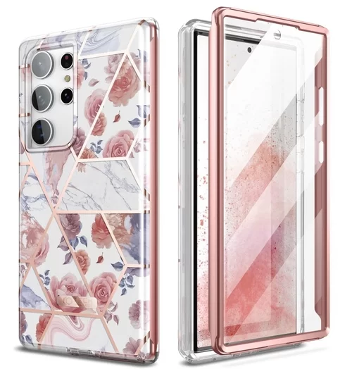 Telefontok Samsung Galaxy S23 Ultra - Tech- Protect Velar - átlátszó előlap + plexi marble mintás hátlapi 360°-os tok 
