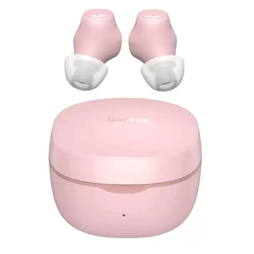 Headsett: Baseus Encok WM01 - pink vezeték nélküli stereo headset, töltőtokkal
