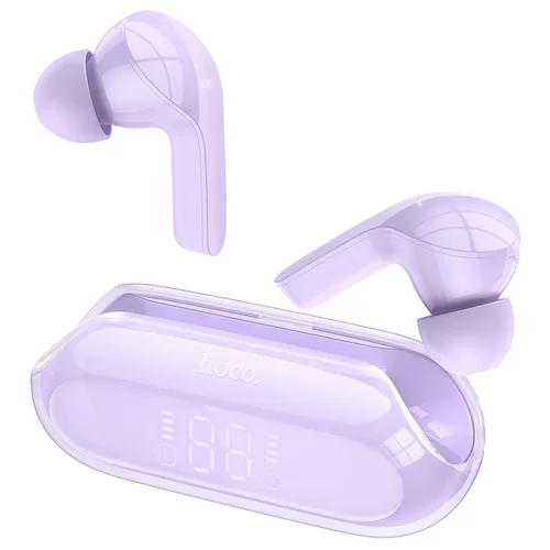 Headset: HOCO ENC EW39 - lila bluetooth headset, töltő tokkal