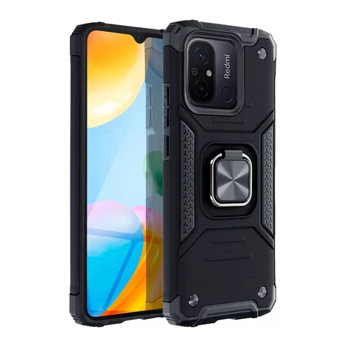 Xiaomi Redmi 12C Telefontok - Nitro Ring Armor - fekete gyűrűs, kitámasztható, ütésálló műanyag hátlaptok