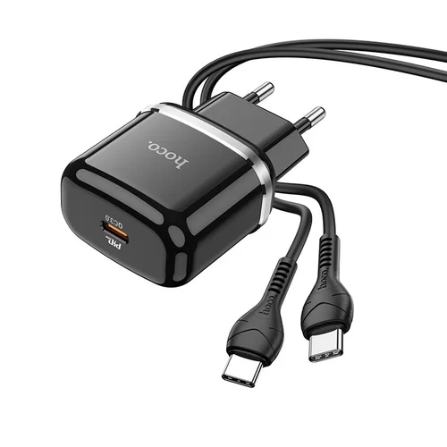 HOCO N24 - Type-C (USB-C) hálózati töltőfej + Type-C / Type-C kábel, fekete 20W