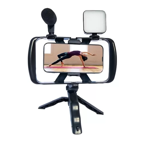 Selfie bot: TL- 49T - fekete, bluetooth távirányítós, tripoddá alakítható selfie bot LED világítással, mikrofonnal