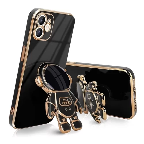 Telefontok iPhone 11 - Asztronauta - fekete/arany szilikon hátlap tok, kitámasztóval