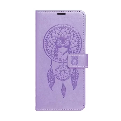 iPhone 15 Pro Telefontok - MEZZO bagoly mintás lila mágneses szilikon keretes könyvtok