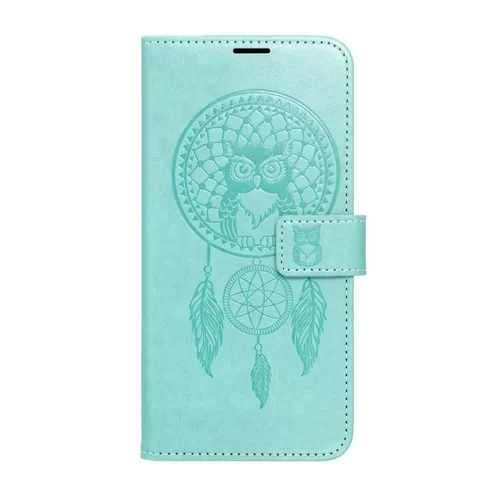 iPhone 15 Plus Telefontok - MEZZO bagoly mintás zöld mágneses szilikon keretes könyvtok