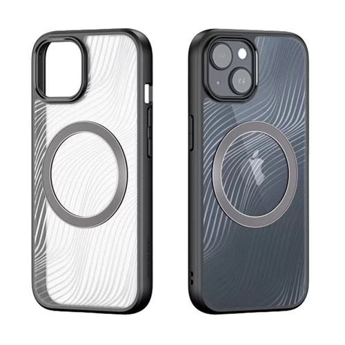 iPhone 15 Plus Telefontok - DUX DUCIS Aimo Mag - MagSafe kompatibilis átlátszó hátlap tok, fekete kerettel