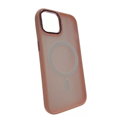 iPhone 15 Telefontok - MagSafe kompatibilis pink áttetsző műanyag hátlap tok, pink szilikon kerettel