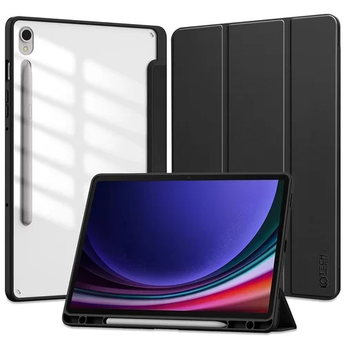 Samsung Galaxy Tab S9 FE 10,9 coll Tablettok (SM-X510, SM-X516) - fekete smart case tablet tok, átlátszó hátlappal, ceruza tartóval