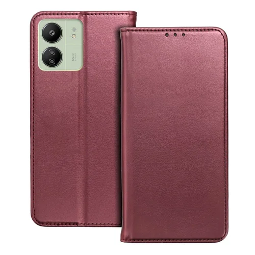 Xiaomi Redmi 13C Telefontok - Smart Magnetic burgundy szilikon keretes mágneses könyvtok