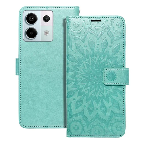 Telefontok Xiaomi Redmi Note 13 Pro 5G - MEZZO mandala mintás zöld mágneses szilikon keretes könyvtok
