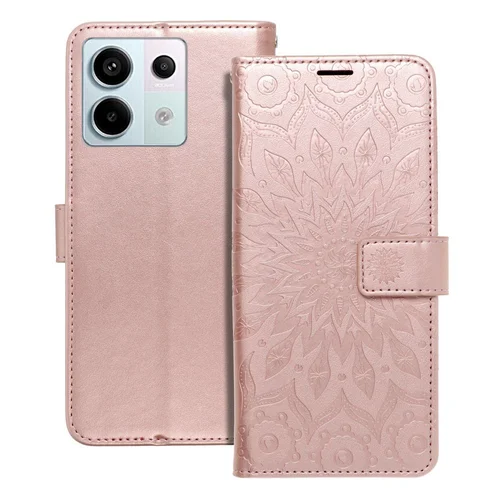 Telefontok Xiaomi Redmi Note 13 Pro 5G - MEZZO mandala mintás rose gold mágneses szilikon keretes könyvtok