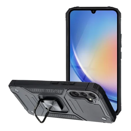 Telefontok Samsung Galaxy A55 5G - Nitro Ring Armor - fekete gyűrűs, kitámasztható, ütésálló műanyag hátlaptok