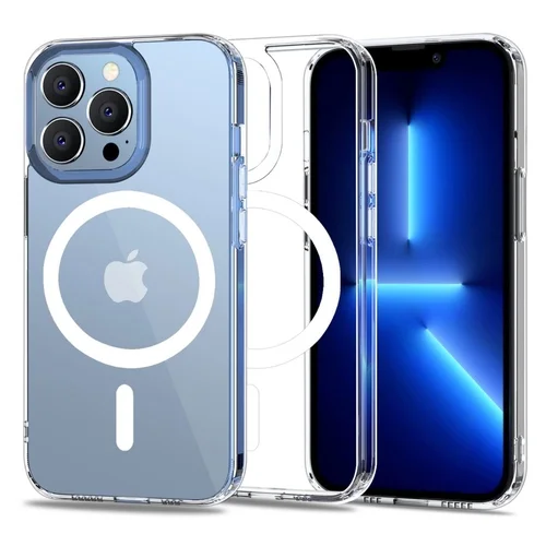 Telefontok iPhone 13 Pro Max - MagSafe kompatibilis átlátszó műanyag hátlap tok, szilikon kerettel